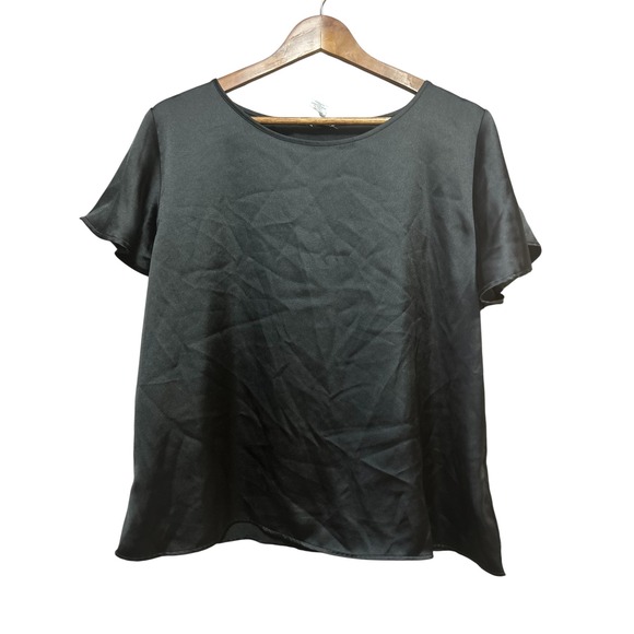 Nicole Miller New York Women's Black Satin Blouse Top - XL Short Sleeve - Picture 1 of 6